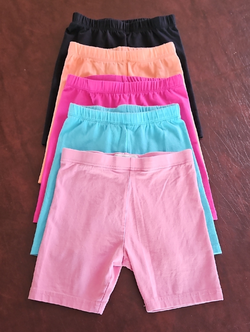Girls' 5 Cotton Bike Shorts - Pink, Aqua, Fuchsia, Peach & Black Sz 5/6